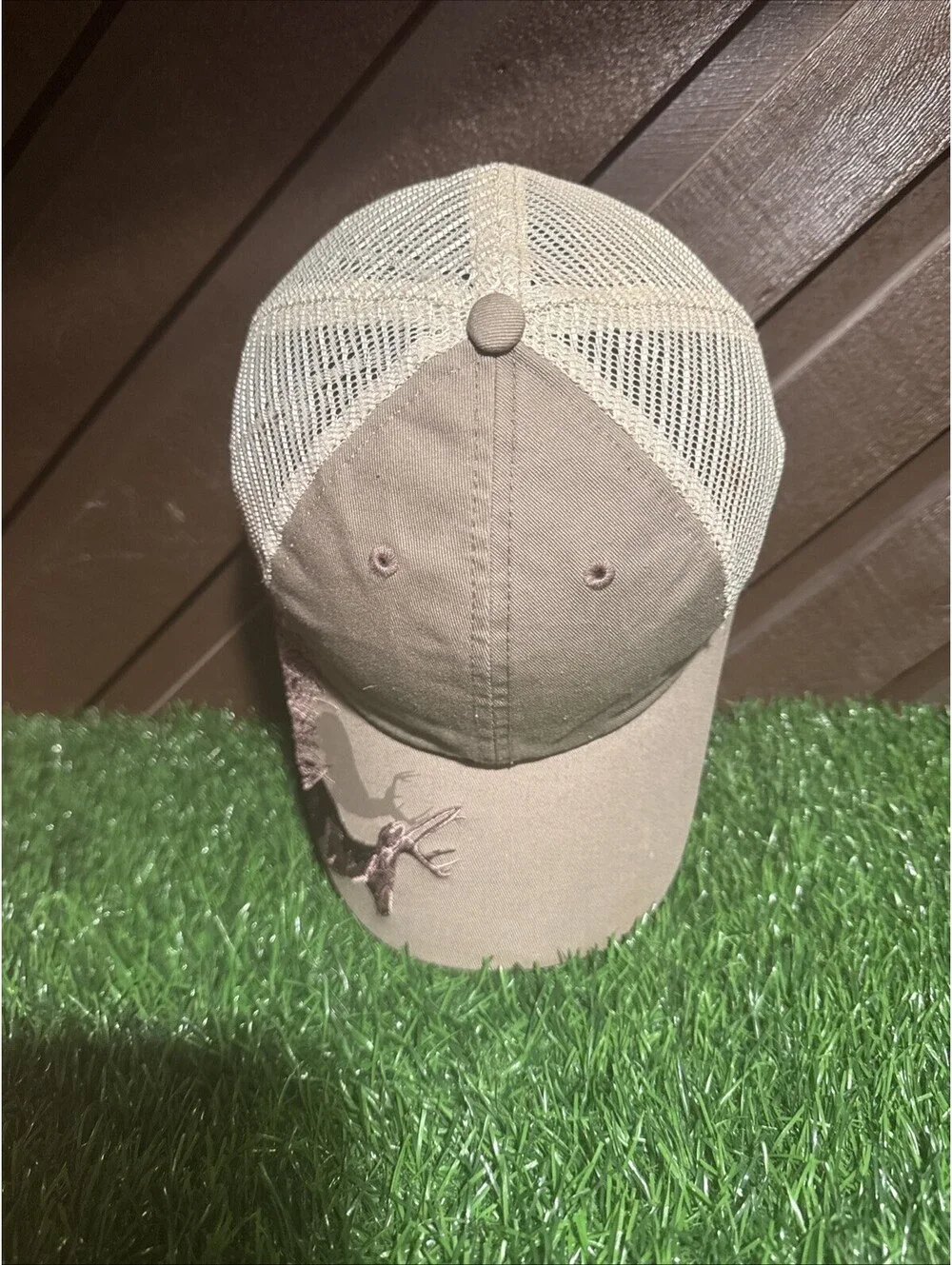 Dri Duck Whitetail Deer Hat Trucker Cap Mesh Back Embroidered Wildlife Khaki